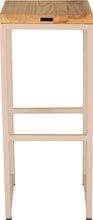 Load image into Gallery viewer, Off white metal stool with natural stain ash wood made in UK - back view square frame
