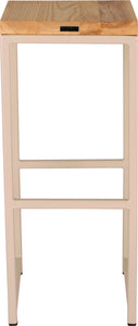 Off white metal stool with natural stain ash wood made in UK - back view square frame