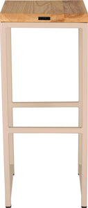 Off white metal stool with natural stain ash wood made in UK - back view square frame