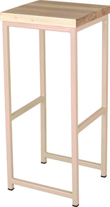 Off white metal stool with whitewash stain ash wood made in UK - angle view square frame
