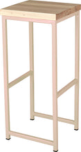Load image into Gallery viewer, Off white metal stool with whitewash stain ash wood made in UK - angle view square frame
