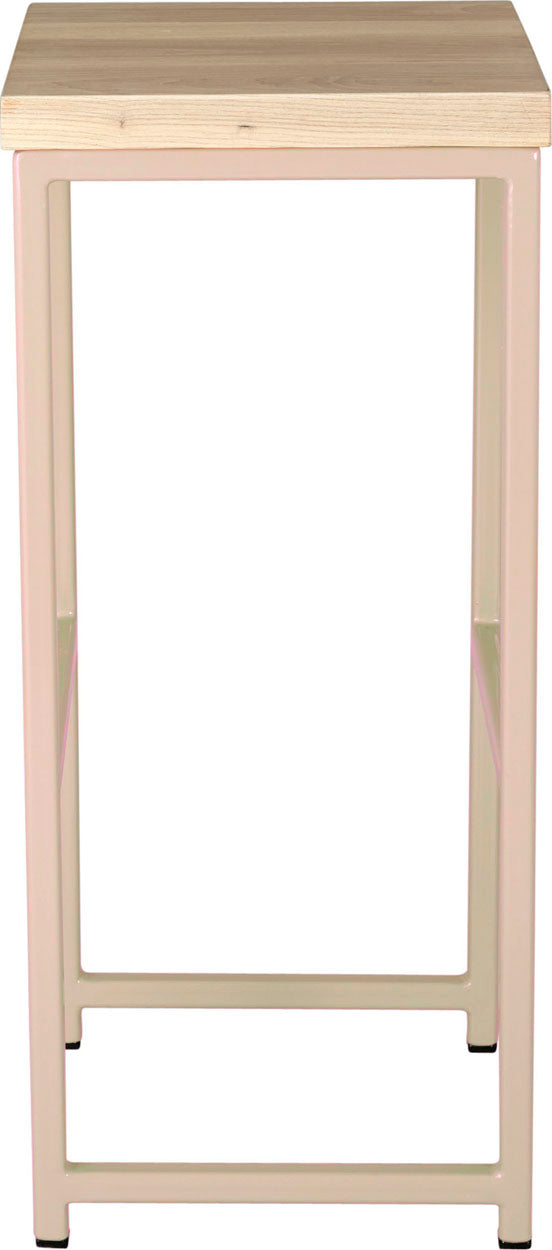 Off white metal stool with whitewash stain ash wood made in UK - side view square frame