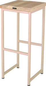 Off white metal stool with whitewash stain ash wood made in UK - back side view square frame
