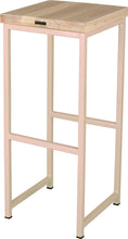 Load image into Gallery viewer, Off white metal stool with whitewash stain ash wood made in UK - back side view square frame
