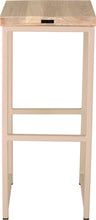 Load image into Gallery viewer, Off white metal stool with whitewash stain ash wood made in UK - back view square frame
