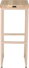 Load image into Gallery viewer, Off white metal stool with whitewash stain ash wood made in UK - back view square frame
