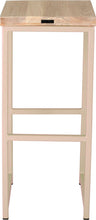 Load image into Gallery viewer, Off white metal stool with whitewash stain ash wood made in UK - back view square frame
