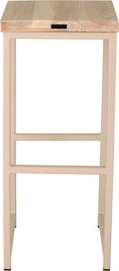 Off white metal stool with whitewash stain ash wood made in UK - back view square frame