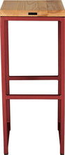 Load image into Gallery viewer, Crimson red metal stool with natural stain ash wood made in UK - back view square frame
