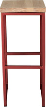 Load image into Gallery viewer, Crimson red metal stool with whitewash stain ash wood made in UK - front view square frame
