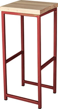Load image into Gallery viewer, Crimson red metal stool with whitewash stain ash wood made in UK - angle view square frame
