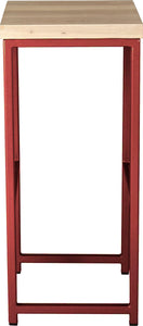 Crimson red metal stool with whitewash stain ash wood made in UK - side view square frame