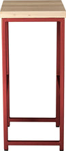 Load image into Gallery viewer, Crimson red metal stool with whitewash stain ash wood made in UK - side view square frame
