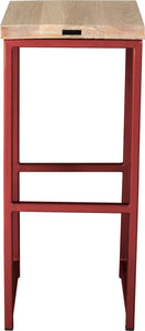 Crimson red metal stool with whitewash stain ash wood made in UK - back view square frame