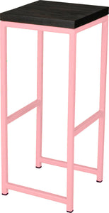 Pink metal stool with black stain ash wood made in UK - angle view square frame