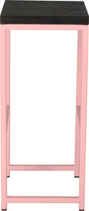 Pink metal stool with black stain ash wood made in UK - side view square frame