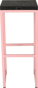 Pink metal stool with black stain ash wood made in UK - back view square frame