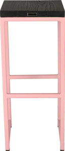 Pink metal stool with black stain ash wood made in UK - back view square frame