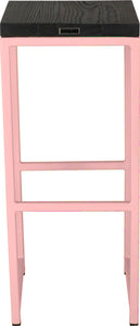 Pink metal stool with black stain ash wood made in UK - back view square frame