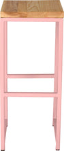 Load image into Gallery viewer, Pink metal stool with natural stain ash wood made in UK - front view square frame
