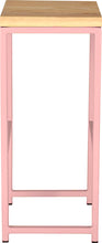 Load image into Gallery viewer, Pink metal stool with natural stain ash wood made in UK - side view square frame
