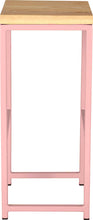 Load image into Gallery viewer, Pink metal stool with natural stain ash wood made in UK - side view square frame
