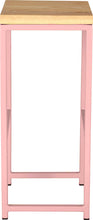 Load image into Gallery viewer, Pink metal stool with natural stain ash wood made in UK - side view square frame
