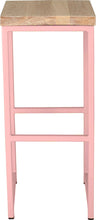 Load image into Gallery viewer, Pink metal stool with whitewash stain ash wood made in UK - front view square frame
