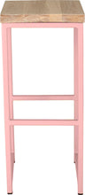 Load image into Gallery viewer, Pink metal stool with whitewash stain ash wood made in UK - front view square frame
