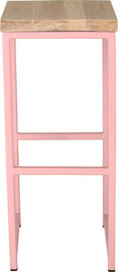 Pink metal stool with whitewash stain ash wood made in UK - front view square frame