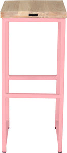 Pink metal stool with whitewash stain ash wood made in UK - back view square frame