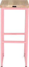 Load image into Gallery viewer, Pink metal stool with whitewash stain ash wood made in UK - back view square frame
