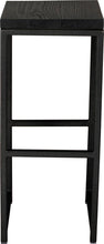 Load image into Gallery viewer, Gloss black metal stool with black stain ash wood made in UK - front view square frame

