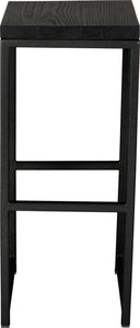 Gloss black metal stool with black stain ash wood made in UK - front view square frame