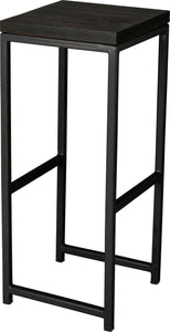 Gloss black metal stool with black stain ash wood made in UK - angle view square frame