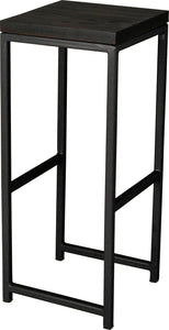 Gloss black metal stool with black stain ash wood made in UK - angle view square frame