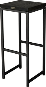 Gloss black metal stool with black stain ash wood made in UK - back side view square frame
