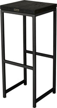 Load image into Gallery viewer, Gloss black metal stool with black stain ash wood made in UK - back side view square frame

