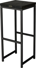 Load image into Gallery viewer, Gloss black metal stool with black stain ash wood made in UK - back side view square frame
