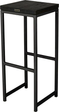 Load image into Gallery viewer, Gloss black metal stool with black stain ash wood made in UK - back side view square frame

