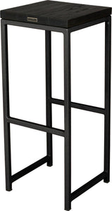 Gloss black metal stool with black stain ash wood made in UK - back side view square frame