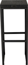 Load image into Gallery viewer, Gloss black metal stool with black stain ash wood made in UK - back view square frame
