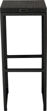 Load image into Gallery viewer, Gloss black metal stool with black stain ash wood made in UK - back view square frame
