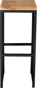 Gloss black metal stool with natural stain ash wood made in UK - front view square frame