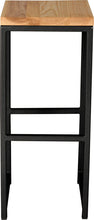Load image into Gallery viewer, Gloss black metal stool with natural stain ash wood made in UK - front view square frame
