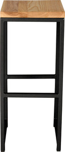 Gloss black metal stool with natural stain ash wood made in UK - front view square frame