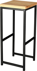 Gloss black metal stool with natural stain ash wood made in UK - angle view square frame