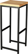 Load image into Gallery viewer, Gloss black metal stool with natural stain ash wood made in UK - angle view square frame
