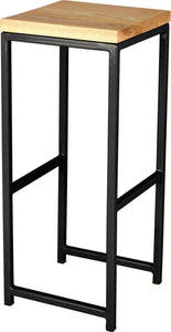 Gloss black metal stool with natural stain ash wood made in UK - angle view square frame