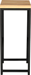 Gloss black metal stool with natural stain ash wood made in UK - side view square frame